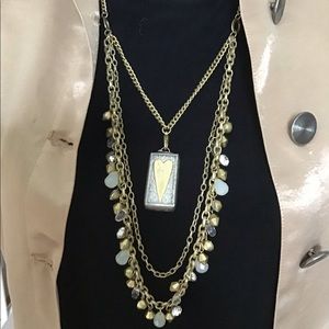 Jewel Kade gold tone double necklace & heart charm